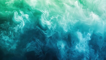 Abstract swirling teal and turquoise colors, evoking smoke or clouds.  A dynamic interplay of light and dark tones creates a sense of movement and depth