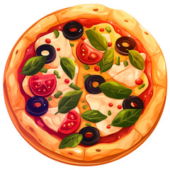 Colorful Cartoon Pizza with Toppings – Tasty Italian Food Illustration