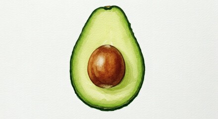 Watercolor avocado half with seed