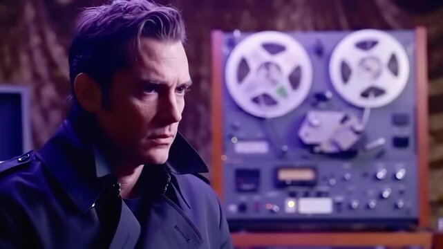 A man sits in a dimly lit room his intense gaze revealing layers of emotion