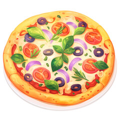Colorful Cartoon Pizza with Toppings – Tasty Italian Food Illustration