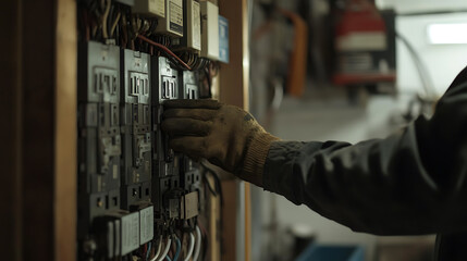 Electrician Working on a Circuit Breaker Panel