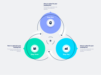 Simple infographic for business analytics with three stages. Flat design with thin lines and icons for website or data presentation.