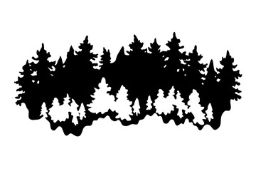 Layered Silhouette of Forest with Fog Effect, Mysterious Woodland Scene, Misty Forest Landscape, Transparent Background