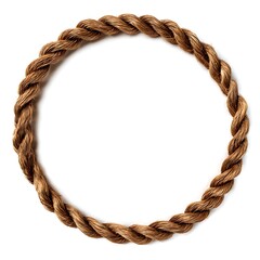 A circular frame made of twisted brown rope, isolated on a white background