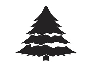 Obraz premium Pine Tree Silhouette with Snow-Covered Branches, Winter Tree Art, Snowy Pine Landscape, Transparent Background