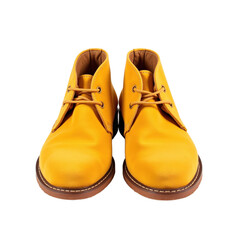 Pair of yellow leather boots with laces and a brown sole, showcasing a classic design suitable for casual wear.