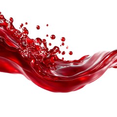 A dynamic and abstract splash of vibrant red liquid is captured against a clean white background
