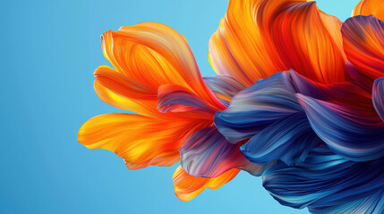 Obraz premium Abstract 3D rende showcases vibrant fluid floral shapes with realistic textures against a serene blue background, rendered in stunning 4K resolution Side A.