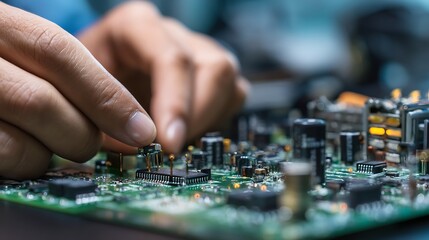 A technician expertly repairing a circuit board