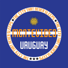 city that never sleeps montevideo typography graphic print , Abstract fashion drawing and creative design for t-shirts,mug,graphic tee, sweatshirt, cases, etc. Illustration in modern style for clothes