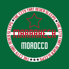 city that never sleeps marrakesh typography graphic print , Abstract fashion drawing and creative design for t-shirts,mug,graphic tee, sweatshirt, cases, etc. Illustration in modern style for clothes