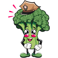 Cute broccoli vegatable vektor illustration mascot character as a policeman, work of hand drawn