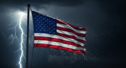 American Flag Lightning Strike Storm