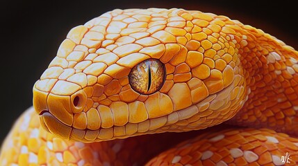 Obraz premium Closeup of a vibrant orange snake with detailed scales and intense gaze eye art wild head skin dark
