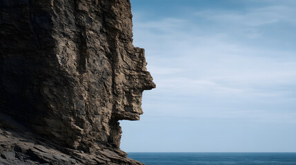Sleeping Face Rock Formation Majestic Cliffside Sculpture Natural Stone Artistry Geological Marvels Serene Landscape Feature Unique Rock Outcrop Scenic Coastal Landmark Earths Hidden Wonders