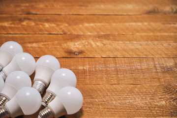 LED lamps with E27 socket are lying on the table