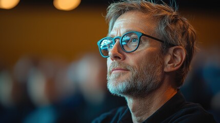 Obraz premium Thoughtful Man with Glasses Engaged in Deep Reflection and Introspection