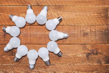 LED lamps lie on the table in the form of the sun