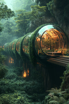 A futuristic hyperloop pod station showcases transparent architecture, launching a new era of transportation innovation