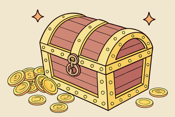 99 Intricate wooden treasure chest, ornately decorated with brass hardware, gold coins scattered around, highly detailed fantasy elements, beautiful lighting, award-winning digital art