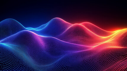 Fototapeta premium Abstract digital landscape of glowing, colorful, interconnected particles