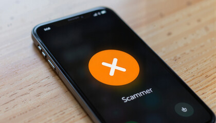 Blocking scammer call on smartphone, digital safety awareness