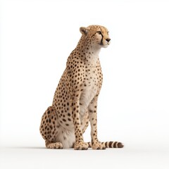 Sitting Cheetah on White Background