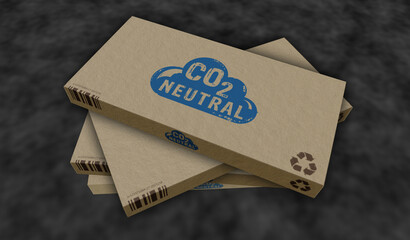 CO2 neutral eco friendly box pack 3d illustration