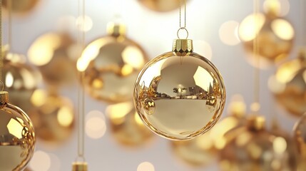 Golden Christmas Ornaments Close-up, Reflective, Festive Decor, Christmas, Holiday Christmas, Decorations