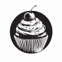 Cherry Cupcake Vector. A drawing of a cupcake with a cherry on the top.