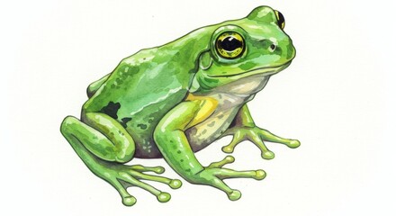 Obraz premium Watercolor Green Tree Frog Portrait