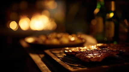 A barbecue feast with beer at a backyard gathering, provoke a cozy atmosphere and showcasing culinary delight