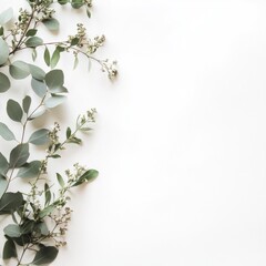 Fresh sprigs of green foliage arranged on a white background