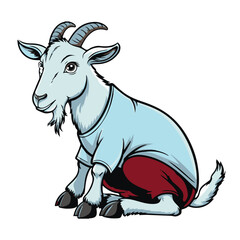 Melancholy Cartoon Goat in Sweater and Pants: Thoughtful Animal Character Sitting Sadly, Contemplating Life's Worries - Emotional Humanized Farm Animal Illustration (Highlights the mood, humanization,