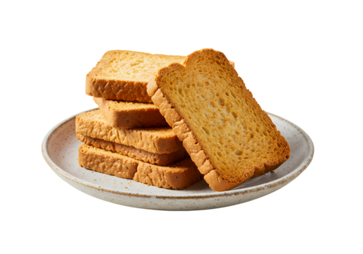 Crispy Rusk Biscuits on a Plate isolated on white background