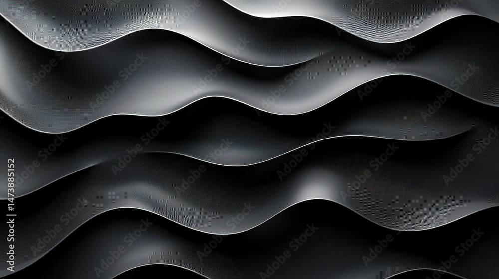 Poster contemporary 4k 3d rende of realistic black side view pattern with flowing curved lines creating a s