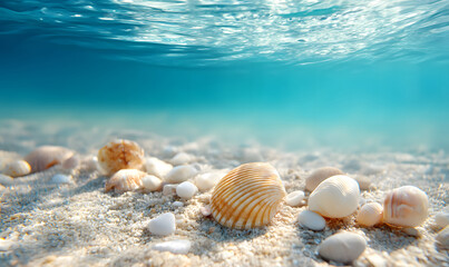 underwater scene with sea shells-generative ai