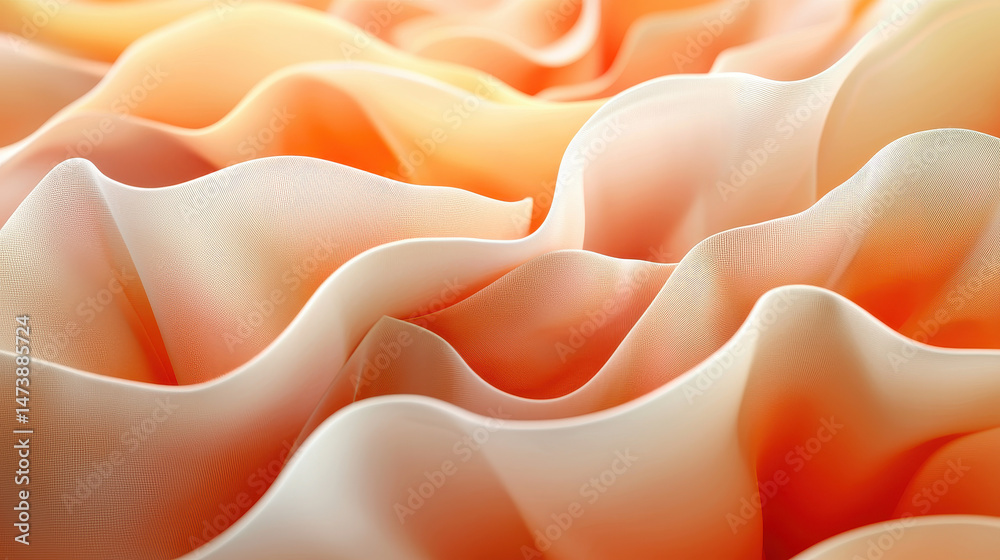 Poster Contemporary 3D forms create a realistic and elegant abstract background pattern with warm peach and cream colors in a smooth flowing side angle view in 4K resolution.