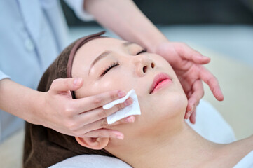 Female Facial Cleansing Massage Therapy at Spa