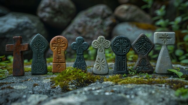 Armenian khachkar miniature cross stone carving, traditional spiritual holiday prop