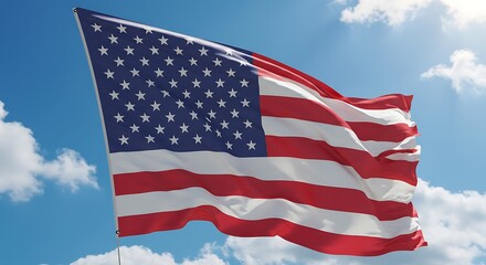 Fototapeta premium American Flag Waving Against a Blue Sky