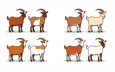 A vector collection of funny cartoon farm animals, including a horse, cow, goat, pig, sheep, and cat outlines