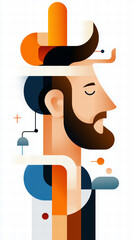 Stylized Profile Of A Man With Beard And Closed Eyes In Orange And Blue Hues Against White Backdrop