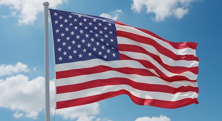 Obraz premium American Flag Waving Freely Against Blue Sky