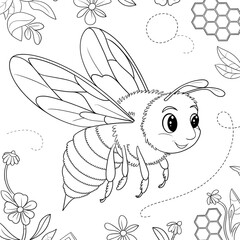 Line art Flying bee coloring page 