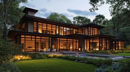 Fototapeta premium Modern villa design that incorporates a minimalist style and highlights modern architecture is on display