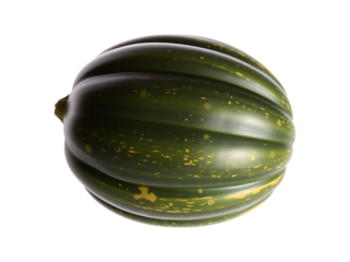 Green Speckled Acorn Squash Overhead View on Transparent Background