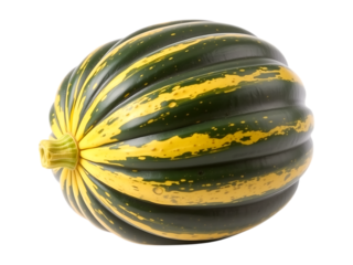Striped Green and Yellow Acorn Squash on Transparent Background