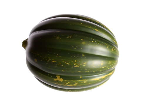 Green Speckled Acorn Squash Overhead View on Transparent Background